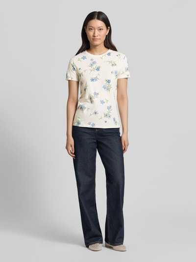 Jake*s Casual T-Shirt im Allover-Look mit Rundhalsausschnitt Offwhite 1