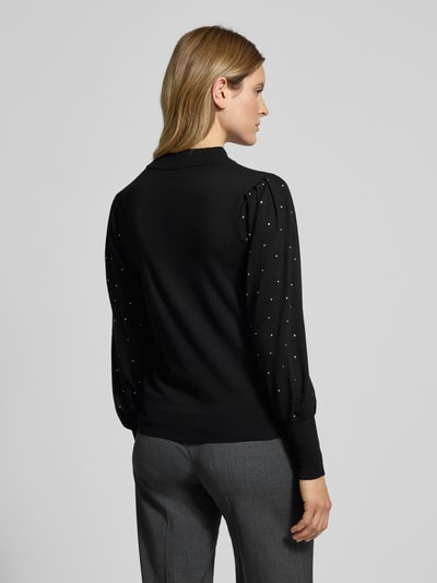 FREE/QUENT Sweter z dzianiny z obszyciem ozdobnymi kamieniami model ‘DOTKA’ Czarny 5