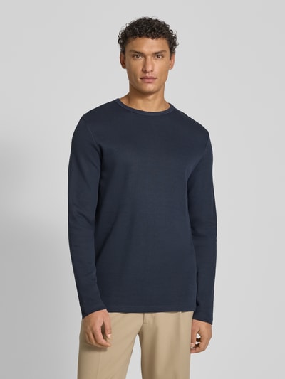 Lindbergh Shirt met lange mouwen, ronde hals en labeldetail Donkerblauw - 4