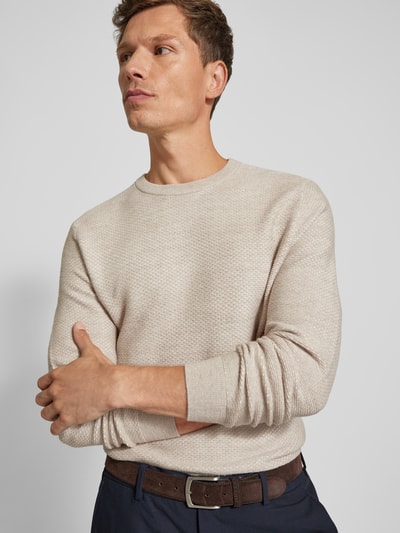 OLYMP Level Five Slim fit gebreide pullover met structuurmotief Offwhite - 3