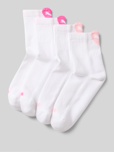 Productfoto, witte sokken uit katoenmix met roze hartaccenten, gladde textuur, Socken aus Baumwoll-Mix im 4er-Pack model 'HEART' van PUMA, Dames