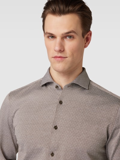 BOSS Slim fit zakelijk overhemd met all-over motief, model 'Hal' Middenbruin - 3