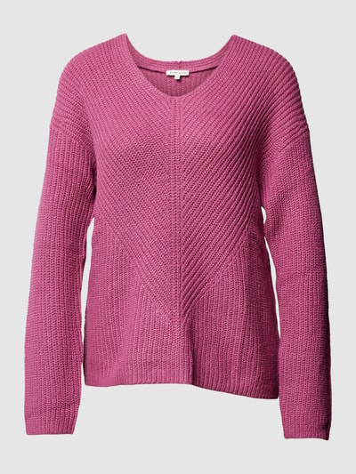 Tom Tailor Regular Fit Strickpullover aus atmungsaktivem Baumwoll-Mix mit V-Ausschnitt Pink Melange 1