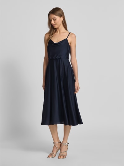 Jake*s Cocktail Knielanges Cocktailkleid mit Wasserfall-Ausschnitt Marine Melange 1