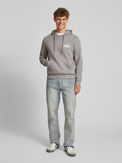 Jack & Jones Hoodie mit Label-Print Modell 'ECORP' Hellgrau 1