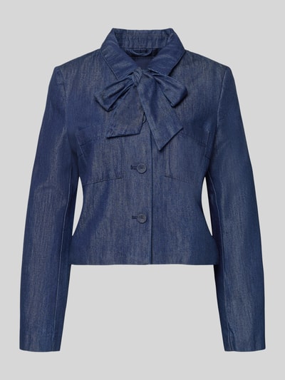 Produktfoto, Regular Fit Blazer in Denim-Optik mit Lyocell-Anteil van Christian Berg Woman Selection, blauw, taillering, lange mouw, knoopsluiting, sierstrik, overhemdkraag, katoenmix met lyocell, regular fit, borstbreedte 48 cm, ruglengte 51 cm, mouwlengte 63 cm
