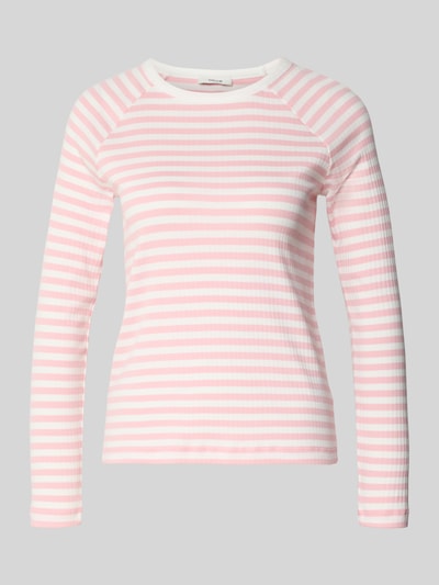 Produktfoto, Slim Fit Longsleeve mit Rundhalsausschnitt Modell 'Sorka' von OPUS, reine Baumwolle, rosa-weiße Streifen, glatte Textur