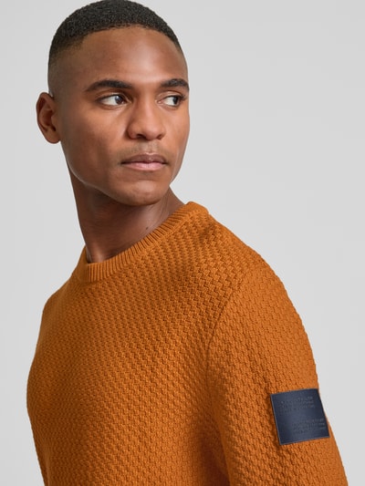 Tom Tailor Regular Fit Strickpullover aus reiner Baumwolle mit Strickmuster Dunkelgelb 3