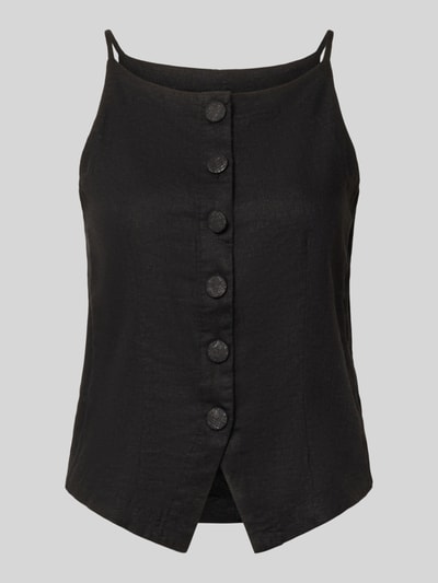 Produktfoto, czarne Blusentop aus Leinen-Viskose-Mix Modell 'LINNO' od ICHI, krój slim fit, guziki z przodu, długość tyłu w rozmiarze 36: 44 cm