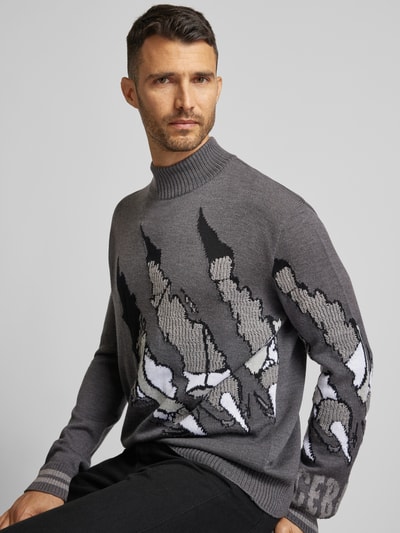 Iceberg Strickpullover aus Schurwolle mit Stehkragen Modell 'MAGLIA' Mittelgrau 3