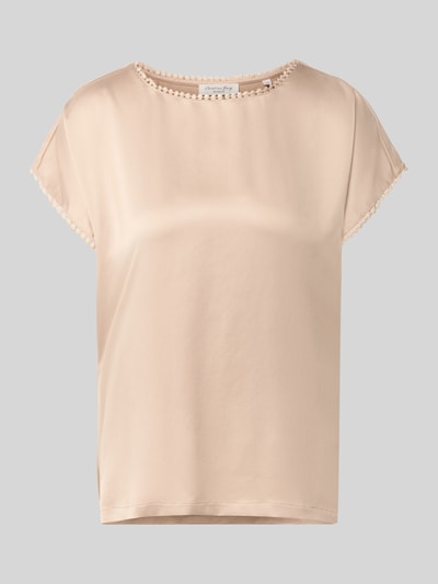 Productfoto, T-Shirt uit satijn met haakwerk van Christian Berg Woman, regular fit, ronde hals, lichtbeige, gladde textuur, lengte maat 36: 63 cm