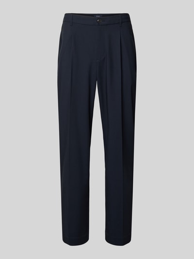 Produktfoto, Straight Fit Hose mit Viskose-Anteil von MCNEAL w kolorze granatowym, elastyczna mieszanka materiałów, zakładki w pasie, kieszenie z tyłu, zapięcie na guzik i zamek błyskawiczny, szerokość w rozmiarze M: 41 cm, długość wewnętrzna nogawki: 75 cm
