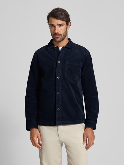 Lindbergh Modern fit overhemdjack met borstzak, model 'Superflex' Donkerblauw - 4