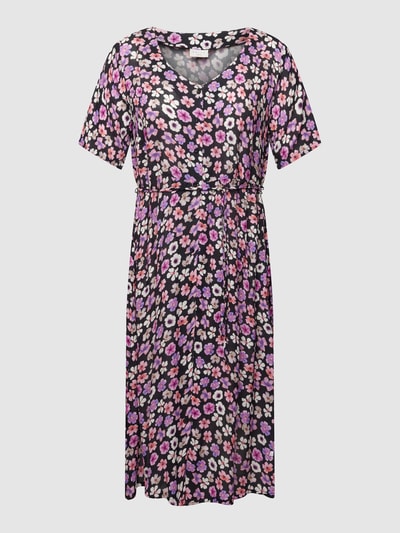 KAFFE Curve PLUS SIZE midi-jurk van viscose met bloemenmotief, model 'Tiri' Zwart - 1