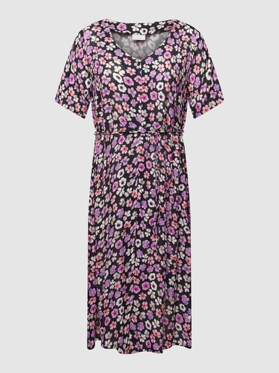 KAFFE Curve PLUS SIZE midi-jurk van viscose met bloemenmotief, model 'Tiri' Zwart - 2