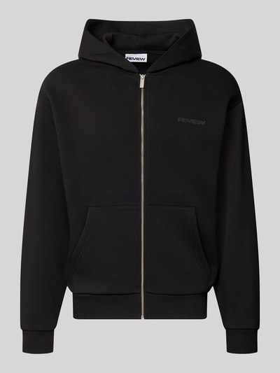 Produktfoto, Relaxed Fit Sweatjacke aus Baumwoll-Mix mit Label-Detail von REVIEW in Schwarz mit Kapuze, Reißverschluss und Känguru-Tasche.