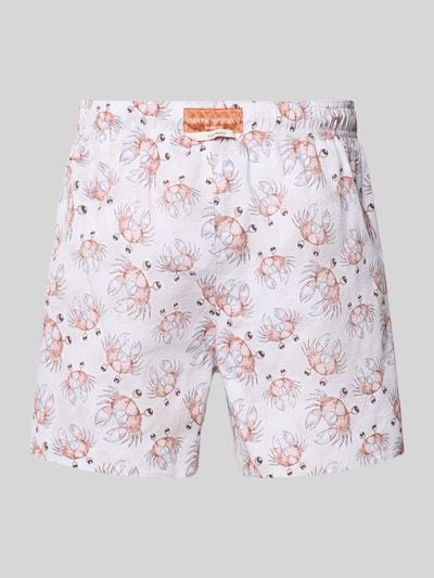 Produktfoto, Badehose im Allover-Look von Emporio Armani für Herren in Weiß mit feinem Allover-Design, Regular-Fit, elastischer Bund, Tunnelzug
