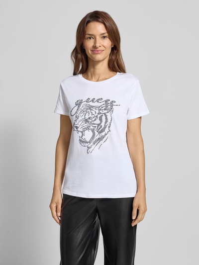 Guess T-shirt z nadrukiem z motywem model ‘TIGER FACE’ Biały 4