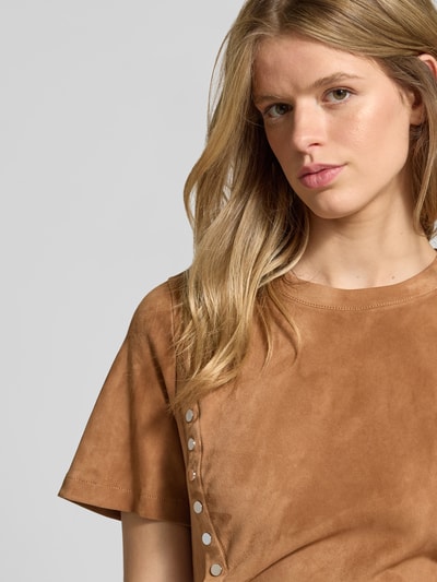 Rabanne Minikleid mit Druckknopfleiste Camel 3