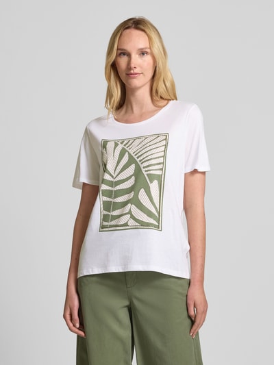 Oui T-shirt met geribde ronde hals Offwhite - 4