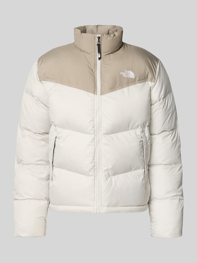 Produktfoto, Regular Fit Jacke in Stepp-Optik Modell 'SAIKURU' von The North Face, zweifarbig in Beige und Weiß, Stehkragen, Logo-Stitching, Damen Jacke