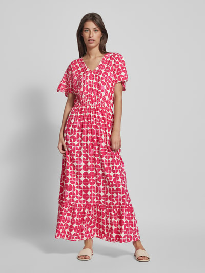ICHI Sukienka z wiskozy ze wzorem na całej powierzchni model ‘Nasreen’ Fuksjowy 4