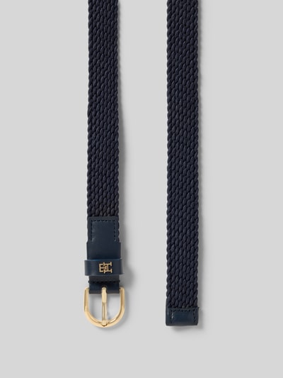 Produktfoto, Gürtel in Flechtoptik Modell 'ESSENTIAL EFFORTLESS 2.5' von Tommy Hilfiger in Dunkelblau mit Lederdetails und Logo-Applikation, Dornschließe, unifarbene Struktur