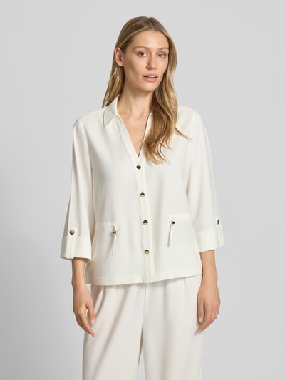 Frauenmodel trägt Regular Fit Kurzblazer mit Viskose-Anteil von s.Oliver BLACK LABEL, Optik: Unifarben, Material-Mix, Nahaufnahme Oberkörper
