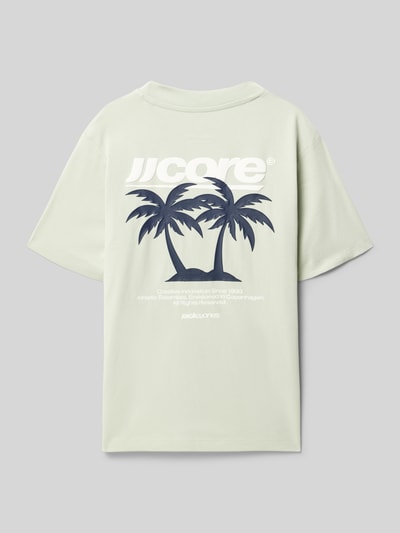 Productfoto, T-shirt met rugprintmotief van Jack & Jones, katoen, regular fit, ronde hals, lichtgroen, achterkant zichtbaar
