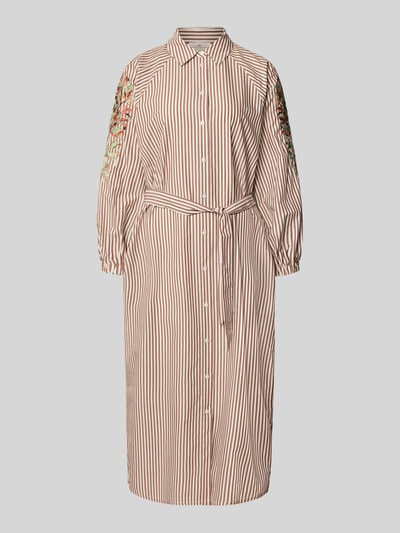 Produktfoto, Hemdblusenkleid mit Stitchings und Bindegürtel von Fynch-Hatton im Allover-Streifenlook, braun-beige, Knopfleiste, Baumwoll-Lyocell-Mix