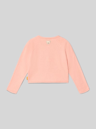 Produktfoto, Regular Fit Cardigan mit Kaschmir-Anteil von Steiff in Rosa, Strick-Optik, Lochmuster, Rundhalsausschnitt, Rückansicht