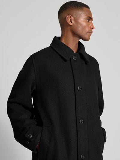 BOSS Orange Regular fit lange wollen jas met platte kraag, model 'OCOZIER' Zwart - 3