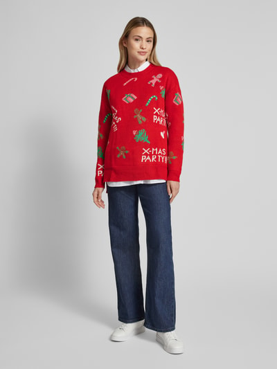 Vero Moda Comfort Fit Weihnachtspullover mit Allover-Muster Modell 'XMASPARTY' Rot 1