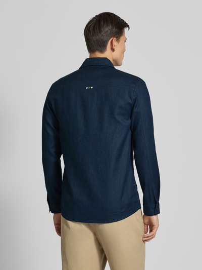 Matinique Slim fit overhemdjack van een mix van linnen en katoen, model 'PELTON' Marineblauw - 5