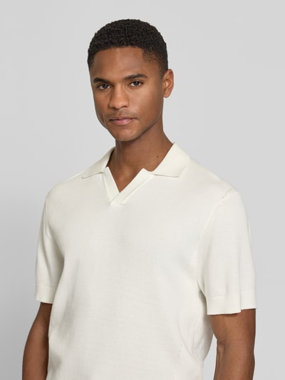 Casual Friday Regular Fit Strick-Poloshirt mit Strukturmuster Modell 'MOSVIK' Offwhite 3