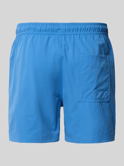Produktfoto, rechte blauwe heren zwembroek met logodetail, elastische band met tunnelkoord, straight fit, model 'Maui' van Jack & Jones