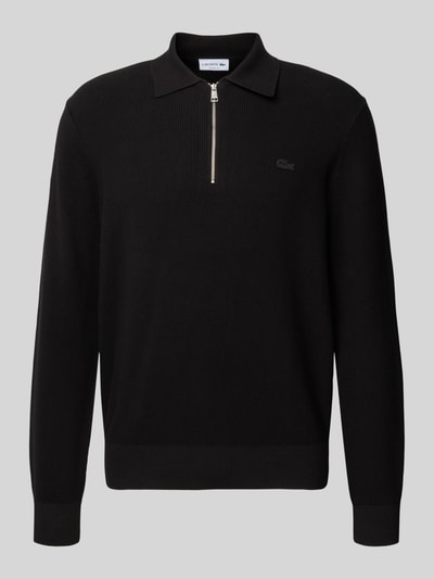 Lacoste Regular fit gebreide pullover in wafellook  Zwart - 2
