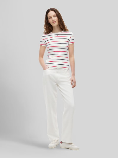 Tommy Jeans Slim Fit T-Shirt aus Baumwoll-Mix in Rippstrick Weiss 1