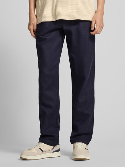 Les Deux Regular fit linnen broek met steekzakken, model 'Patrick' Donkerblauw - 4