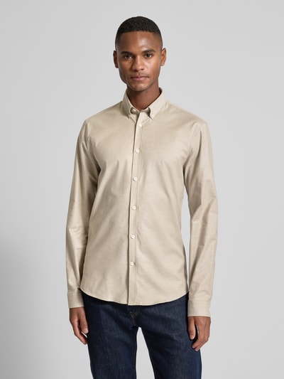 Lindbergh Slim Fit Freizeithemd mit Knopfleiste Modell 'Oxford' Beige 4