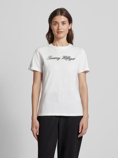 Tommy Hilfiger T-Shirt mit Label-Stitching Ecru 4