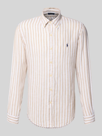 Polo Ralph Lauren Custom Fit Leinenhemd mit Button-Down-Kragen Beige 2
