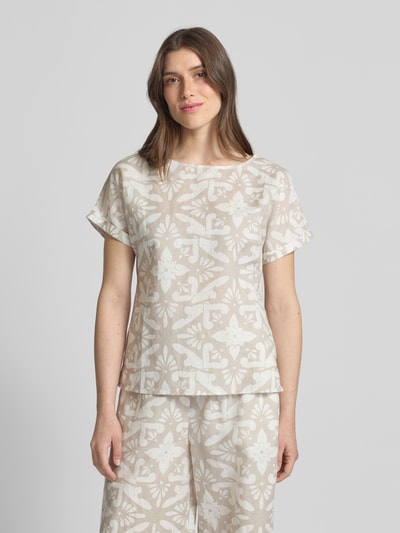Christian Berg Woman Blouseshirt van linnen met ronde hals Beige - 4