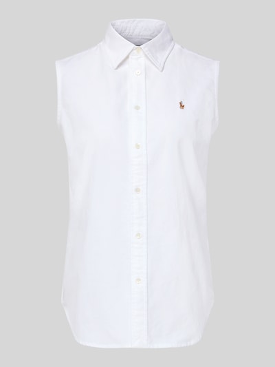 Productfoto, Regular Fit Blusentop aus reiner Baumwolle van Polo Ralph Lauren in effen wit met afgeronde zoom, logo-stiksel en overhemdkraag.