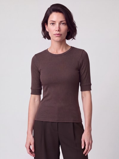 Jake*s Collection Regular Fit T-Shirt aus Lyocell-Mix Schoko 4