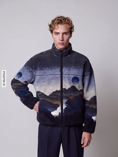 ONLY & SONS Teddyjacke mit Landschafts-Motivprint Marine 4