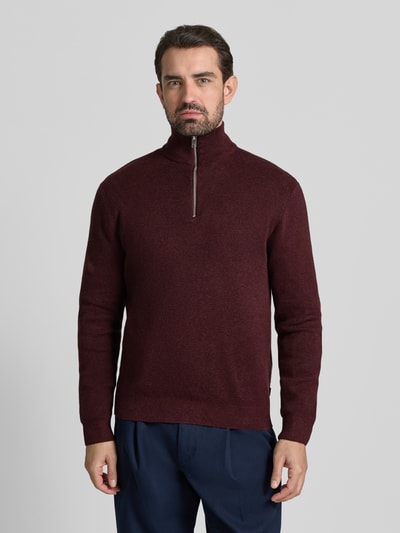 Jack & Jones Premium Gebreide pullover met ribboorden, model 'BLAMILANO' Bordeaux gemêleerd - 4