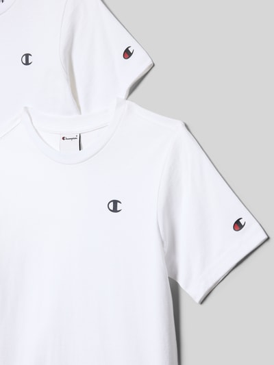 Produktfoto, Regular Fit T-Shirt mit Logo-Print im 2er-Pack von CHAMPION, biała bawełna, krój regular fit, logo, okrągły dekolt, długość tyłu w rozmiarze 140: 53 cm