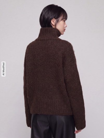 Selected Relaxed Fit Rollkragenpullover aus Alpaka-Mix Dunkelbraun 5