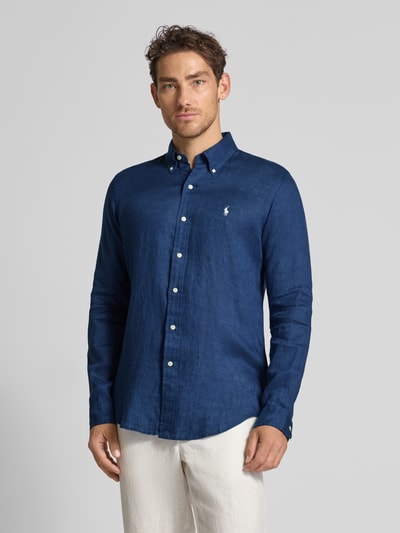 Polo Ralph Lauren Regular fit linnen overhemd met button-downkraag Donkerblauw gemêleerd - 4